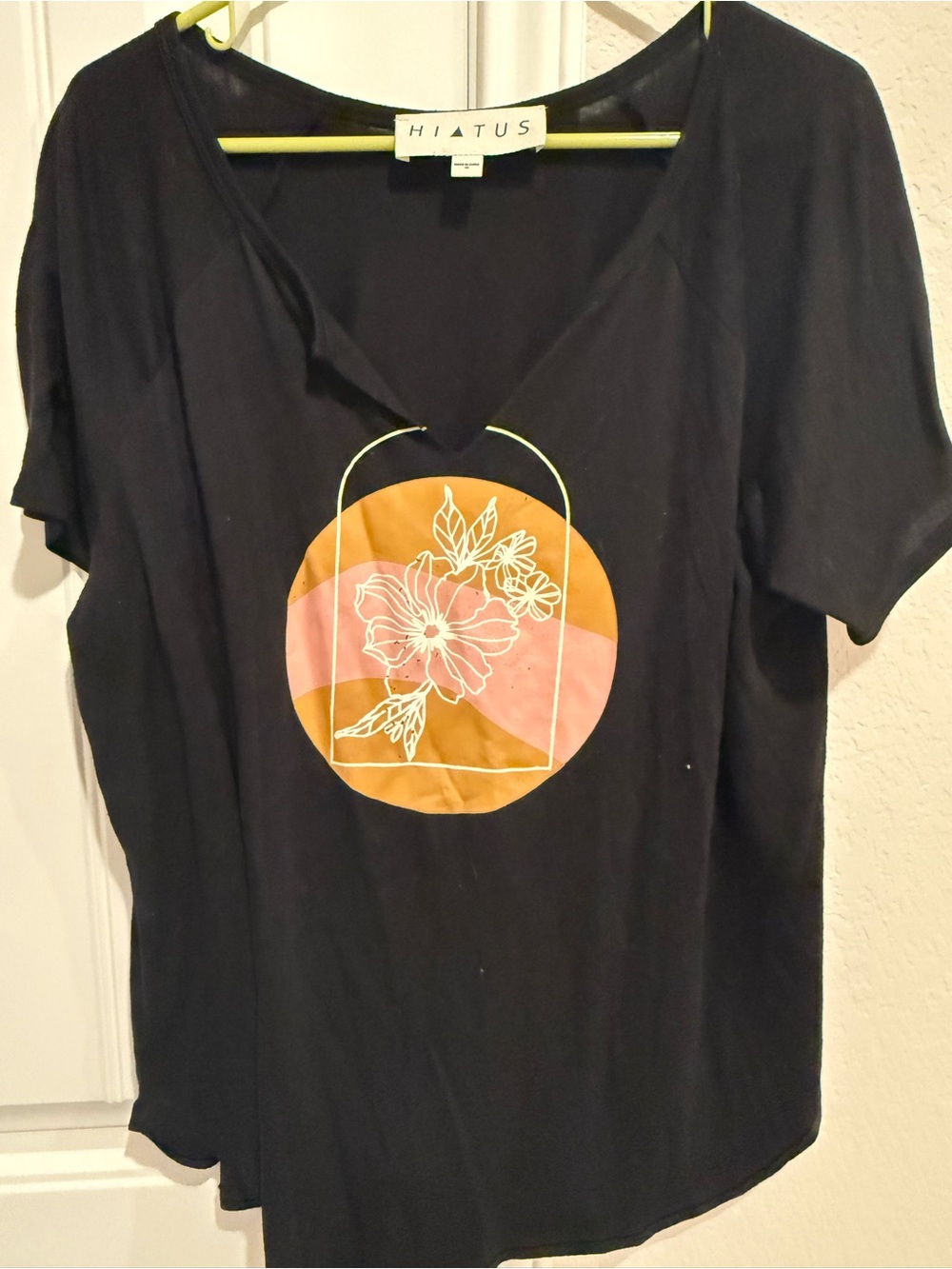 Hiatus Black Short-Sleeve Tee with Pink & Tan Floral Graphic